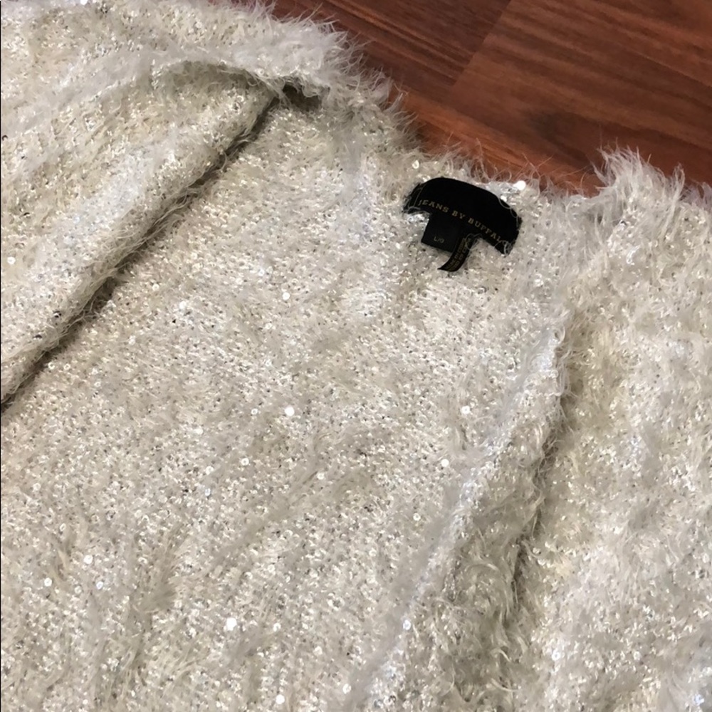 Sparkly and furry draped cardigan